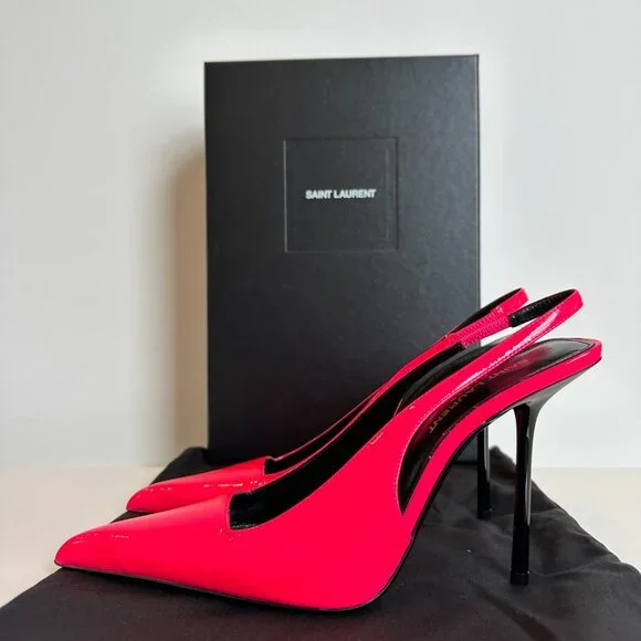 Saint Laurent Paloma 105 Patent Slingback Heels Pink Size 38 NIB $1150 - Picture 7 of 10